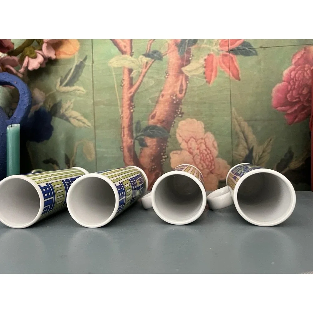 Vintage Holt Howard 1967 Set of 4 MCM Geometric Pedestal Latte Coffee Mugs Japan